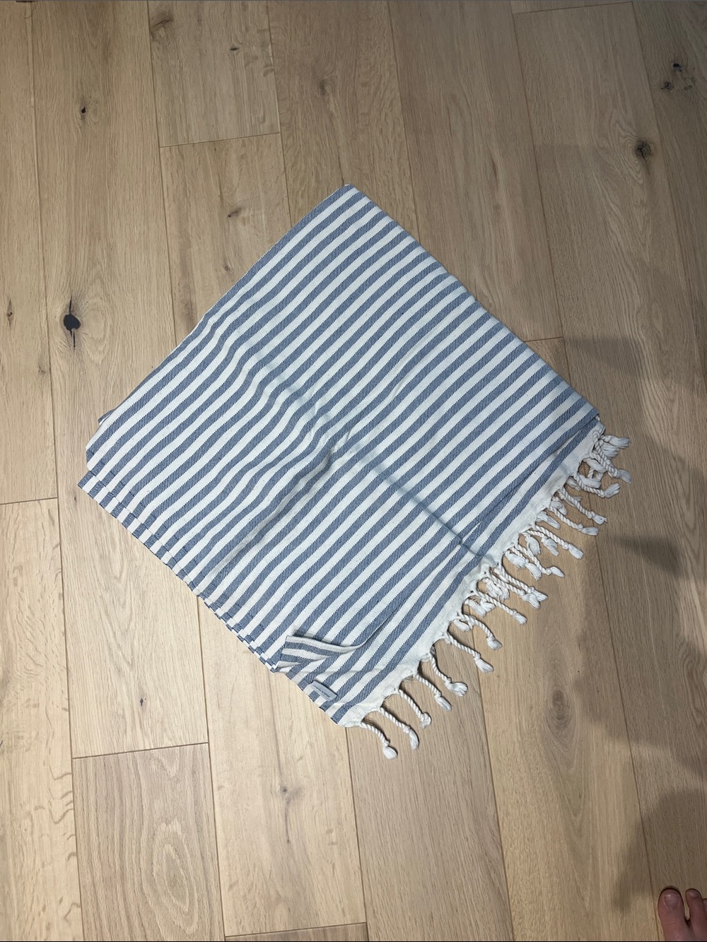 Striped Blue and White Tassel Throw Blanket